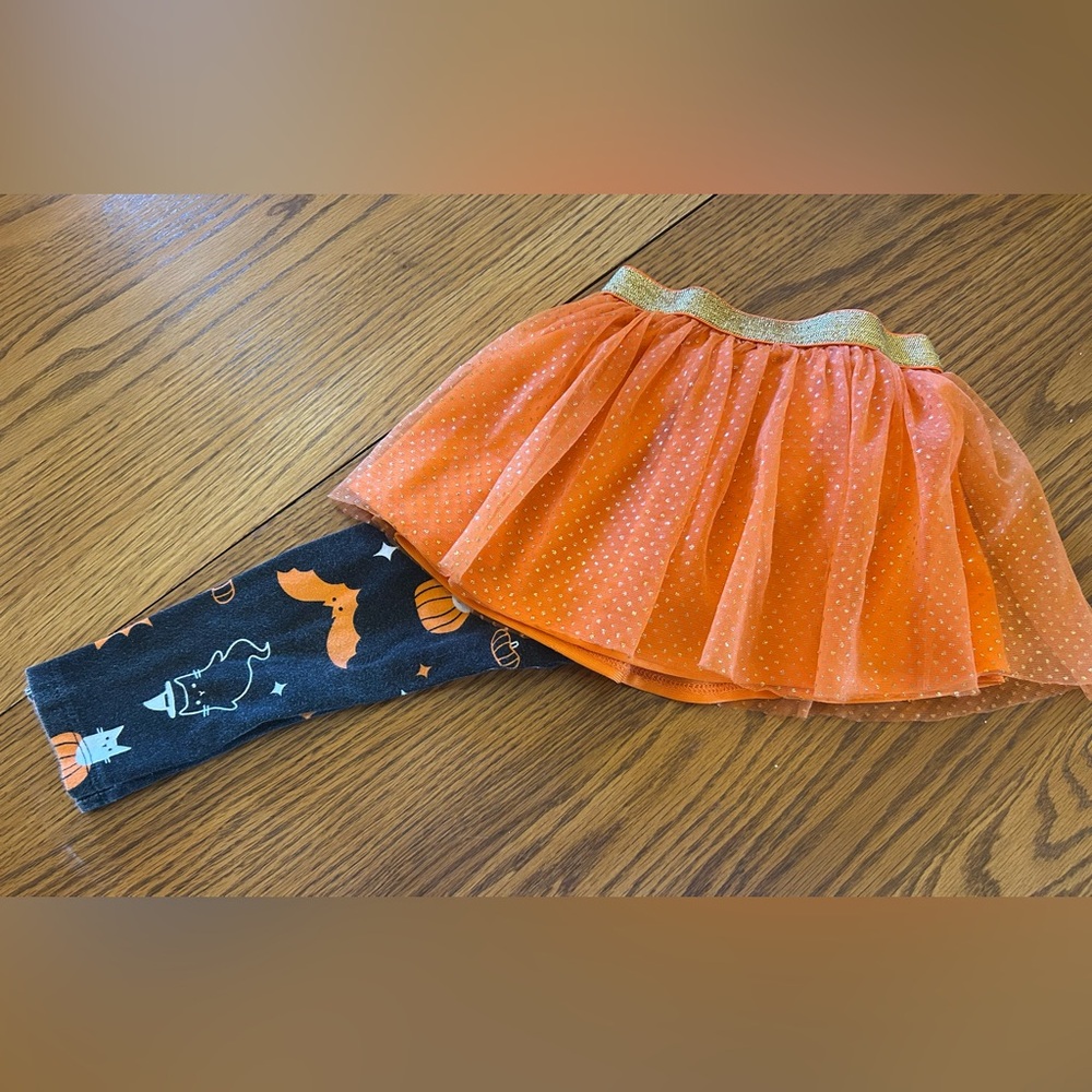 Orange Tulle Skirt with Black Cat Leggings